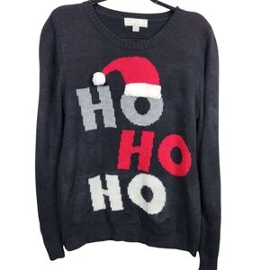 Carolyn Taylor Ho Ho Ho Ugly Christmas Sweater Santa Hat UCS Cute Womens Size L
